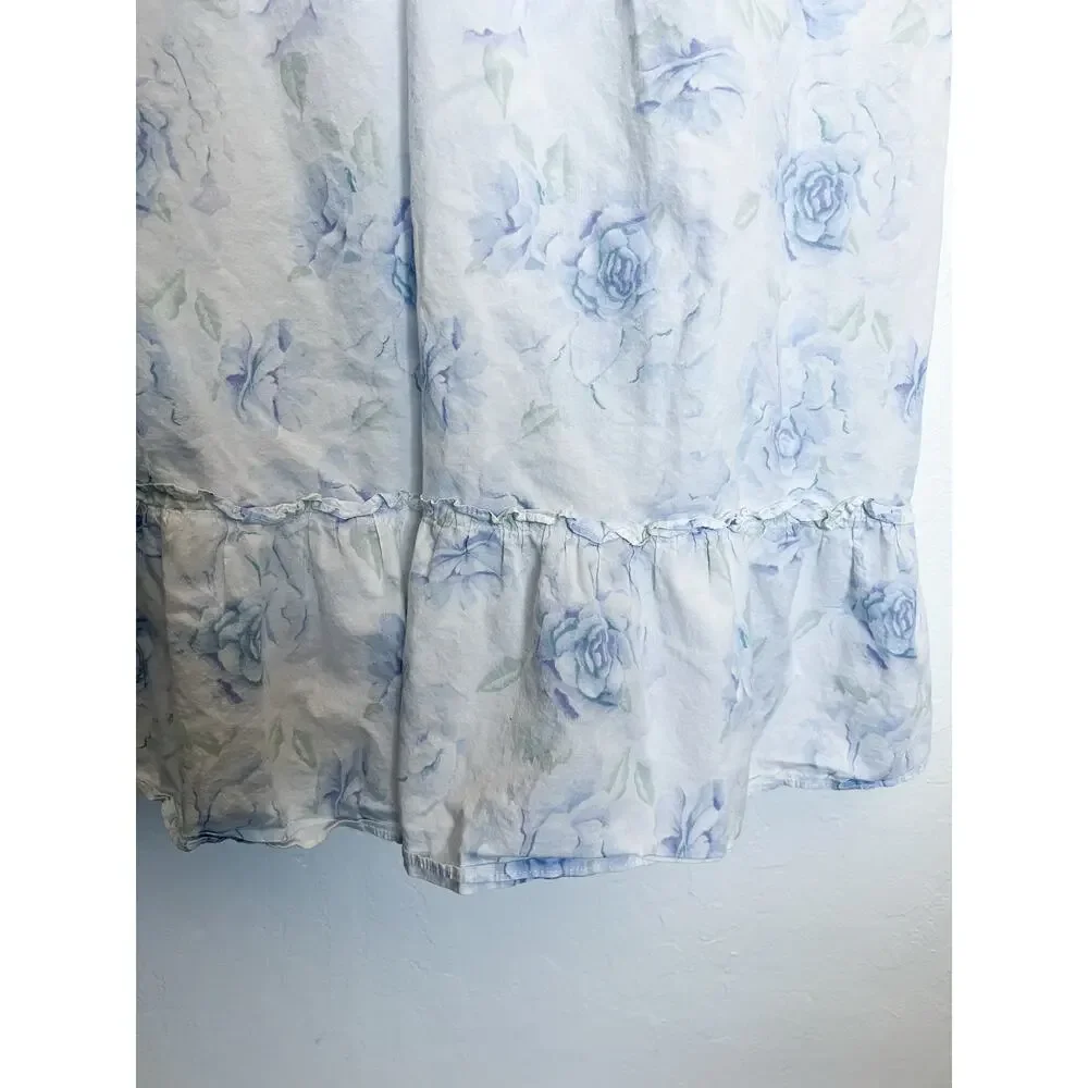 Eileen West Long Nightgown XL White Blue Floral Sleeveless Lace Cottage - Picture 4 of 7